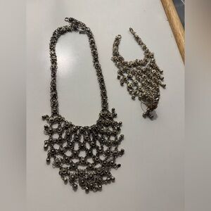 Indian Panja Chain Link Filigree Necklace & Bracelet /Ring Set